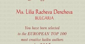 Лили Рачева отново е в Топ 100 на европейските автори на хайку