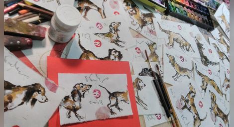 Оги Балканджиев рисува китайски Жълти кучета благотворително