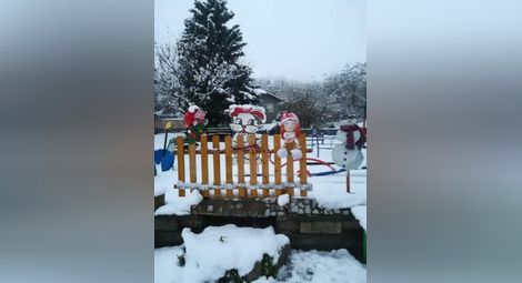 Огромна сурвакница и снежен човек от тикви правят компания на коледния бор в Караманово