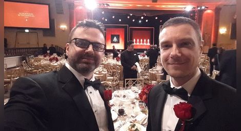 Владимир Койлазов /вдясно/ и Петър Митев по време на церемонията за връчването на наградите „Оскар“ през 2017 година.