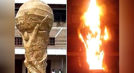 Хулигани подпалиха огромна статуя за Световното