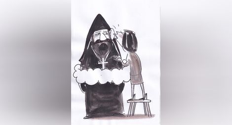С тази карикатура, озаглавена „Омбудсман“, художникът Валентин Георгиев илюстрира афоризма „Понякога Арменския поп остава последната инстанция, на която можеш да се оплачеш“ от книгата на Хачик Лебикян  „Сол и пипер“.